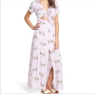 Lush Cut-out Tie Front Floral Print Maxi Dress
